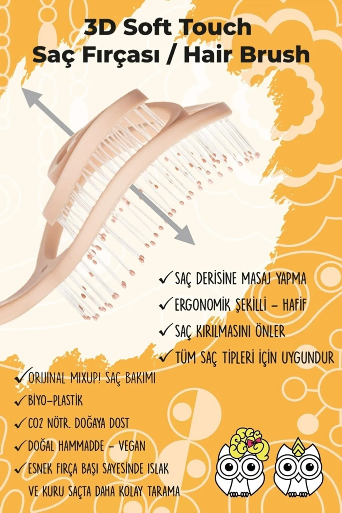 Mixup 3D Soft Touch Hairbrush-Orange (MXKB-0571)