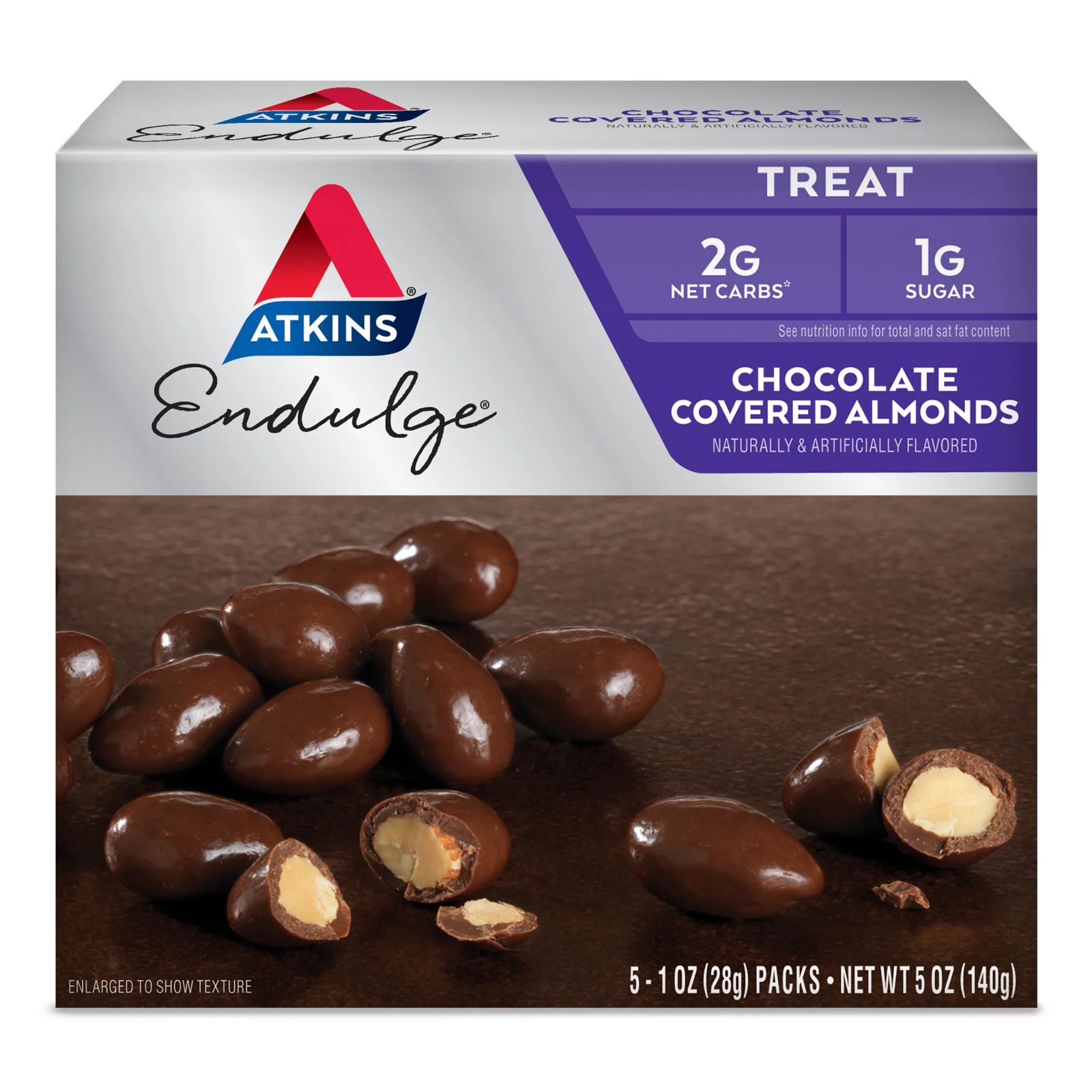 Atkins chocolate covered almonds naturally and artificially flavoured