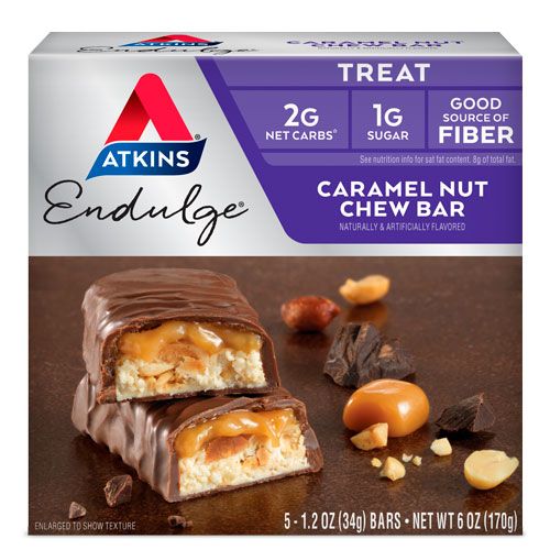 Atkins caramel nut chew bar naturally and artificially flavoured