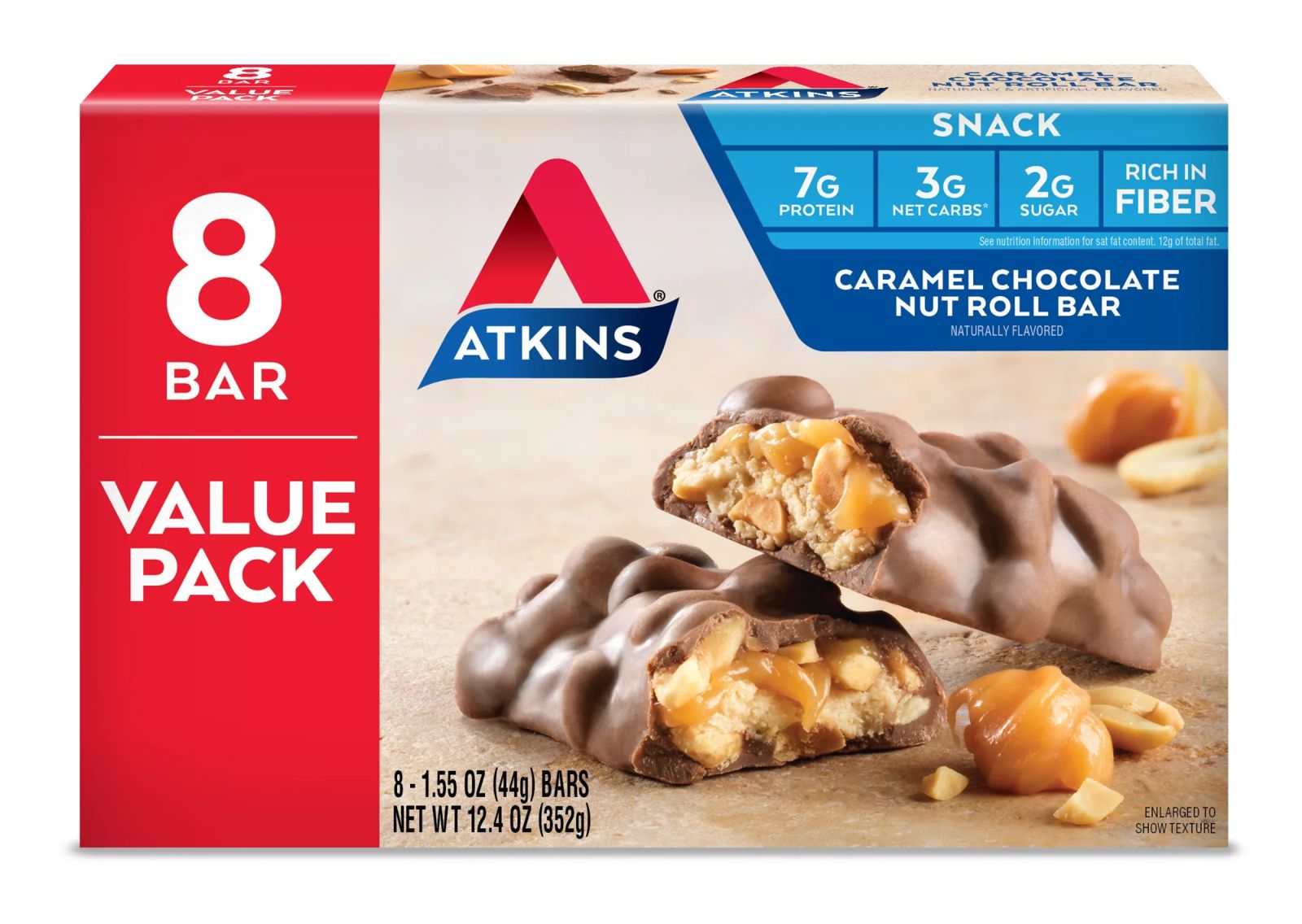 Atkins caramel chocolate nut chew bar naturally flavoured