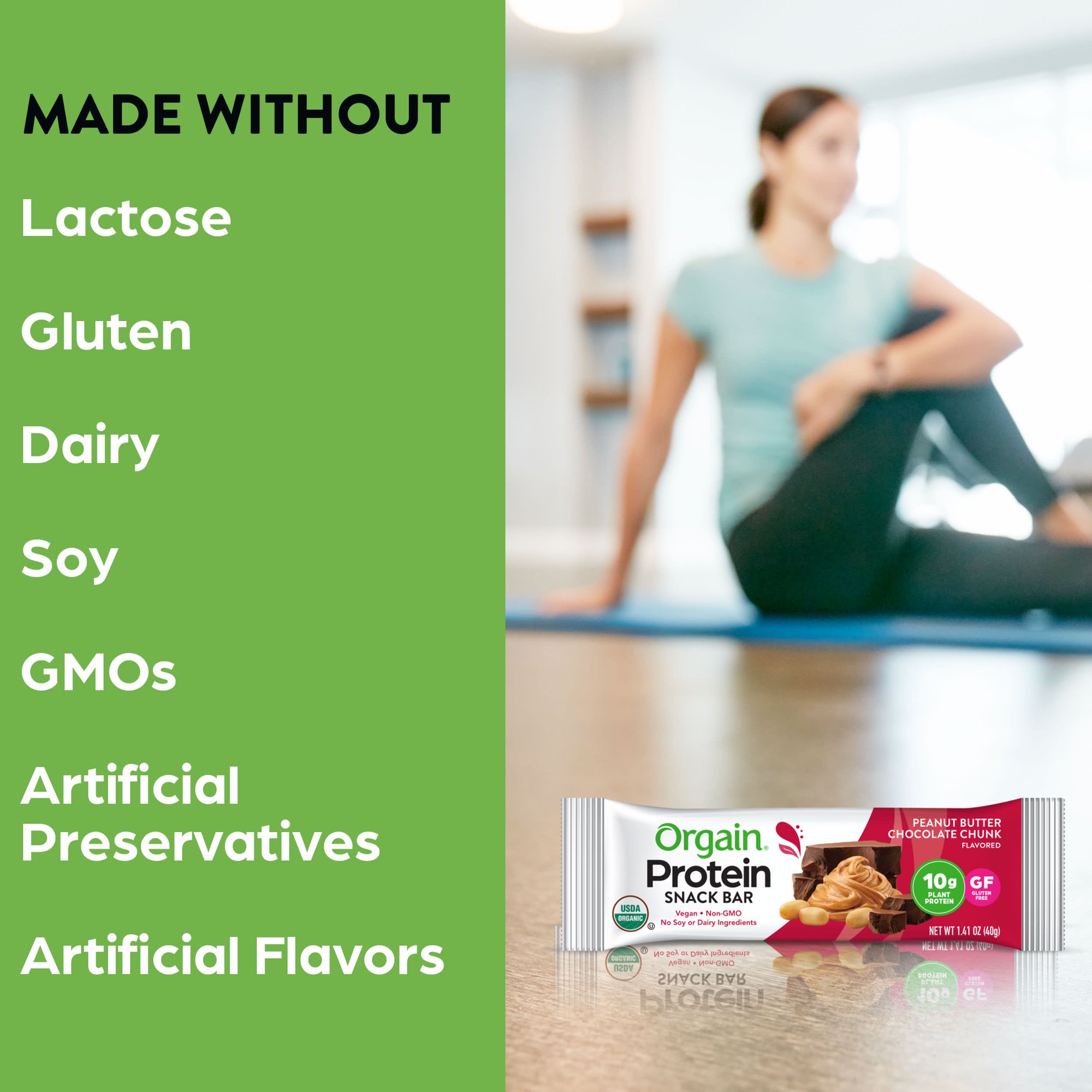 Orgain protein snack bar peanut butter chocolate chunk flavored