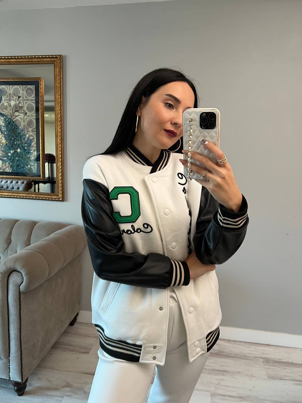 Women jacket with Leather sleeve