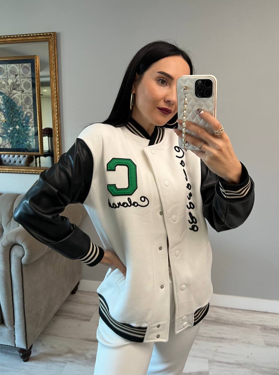 Women jacket with Leather sleeve