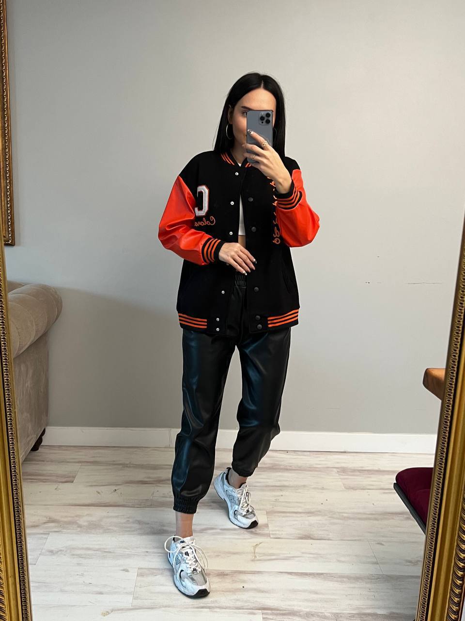 Women college jacket with Leather sleeve