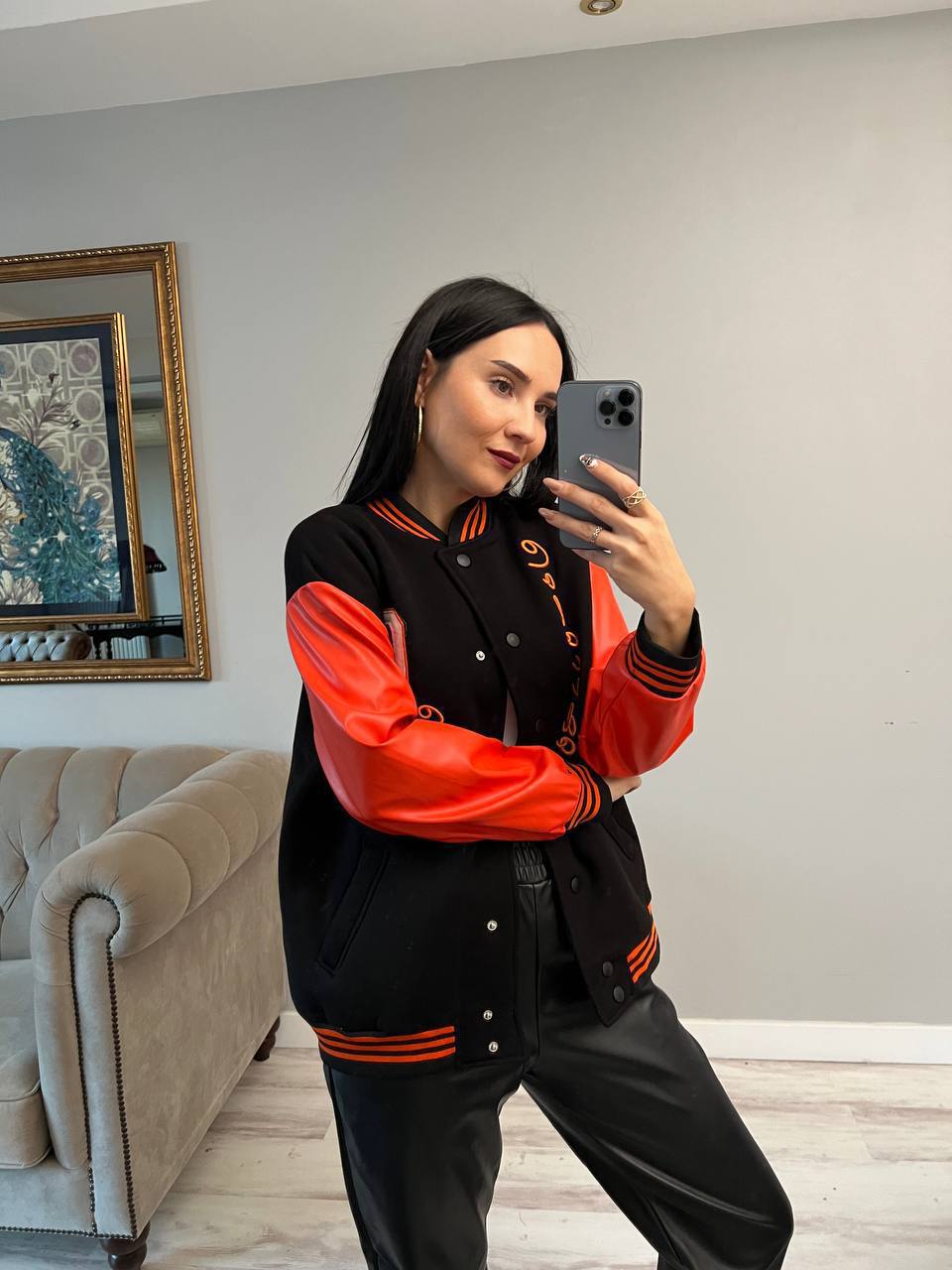Women college jacket with Leather sleeve