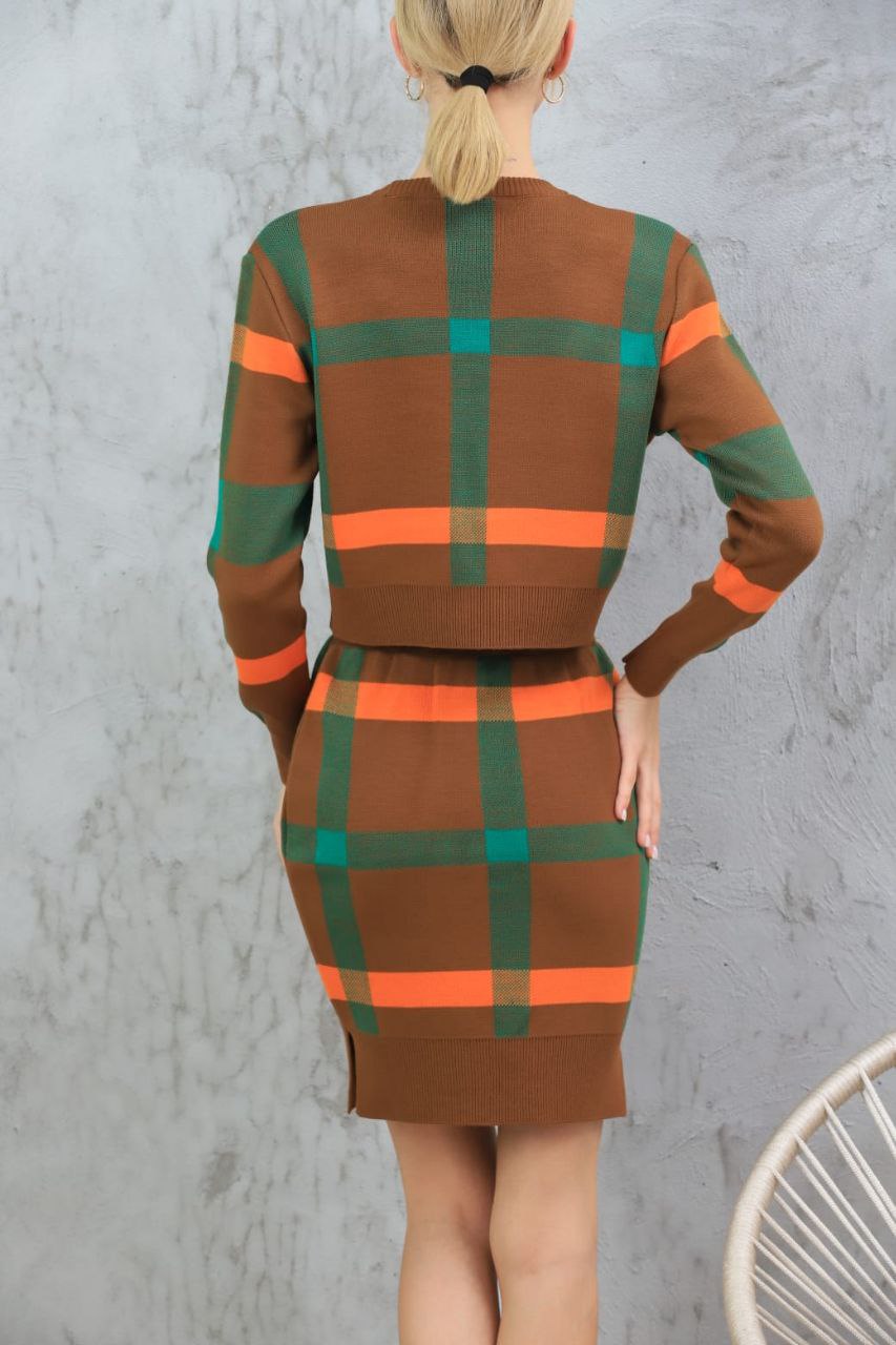 Plaid Matching Skirt and Sweater Set