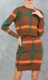 Plaid Matching Skirt and Sweater Set