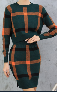 Plaid Matching Skirt and Sweater Set