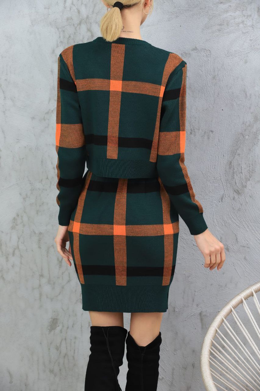 Plaid Matching Skirt and Sweater Set