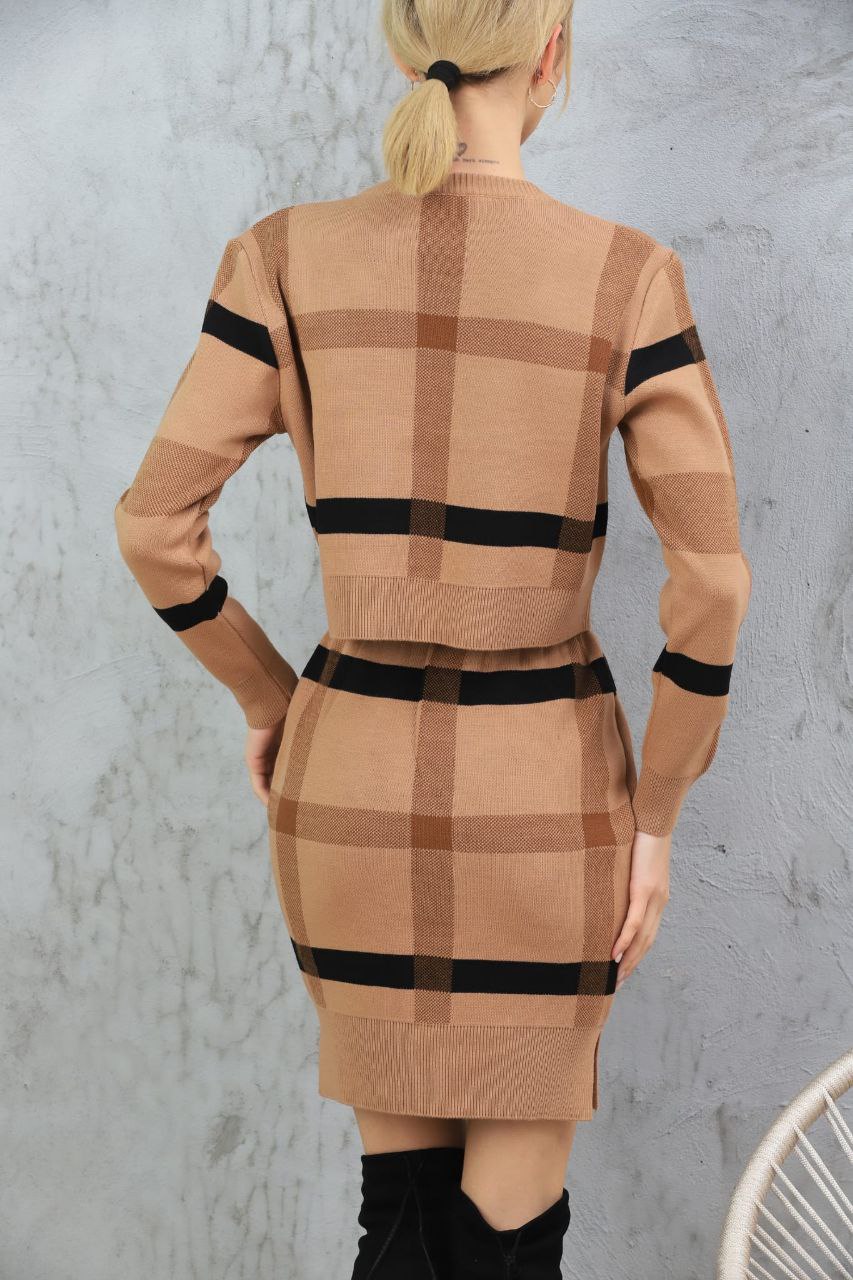 Plaid Matching Skirt and Sweater Set