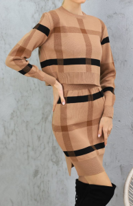 Plaid Matching Skirt and Sweater Set