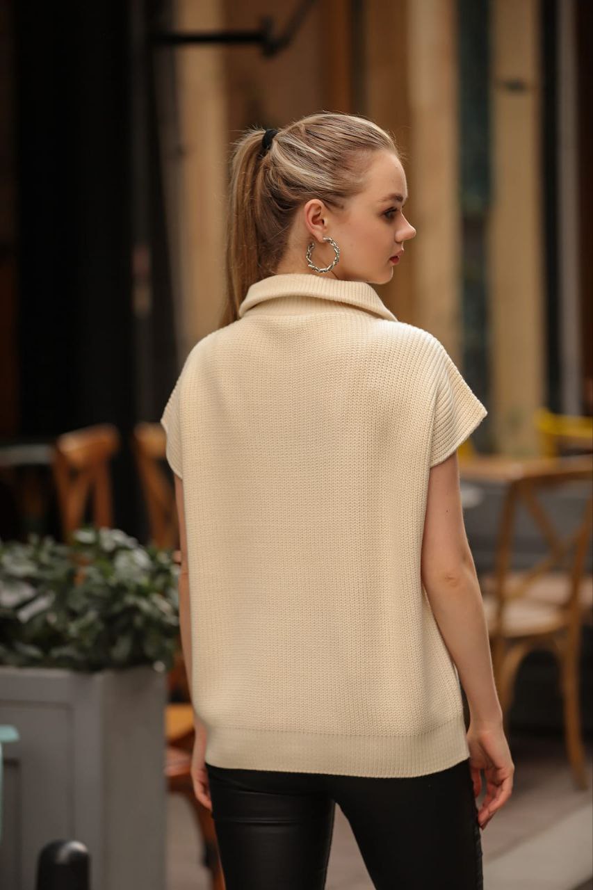 Women's Short Sleeved Blouses with Zipper