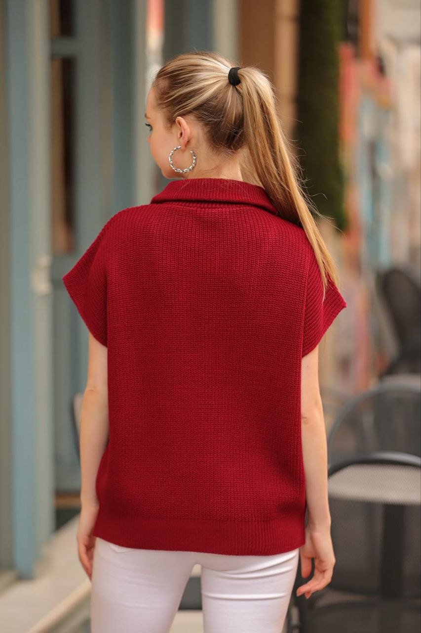 Women's Short Sleeved Blouses with Zipper