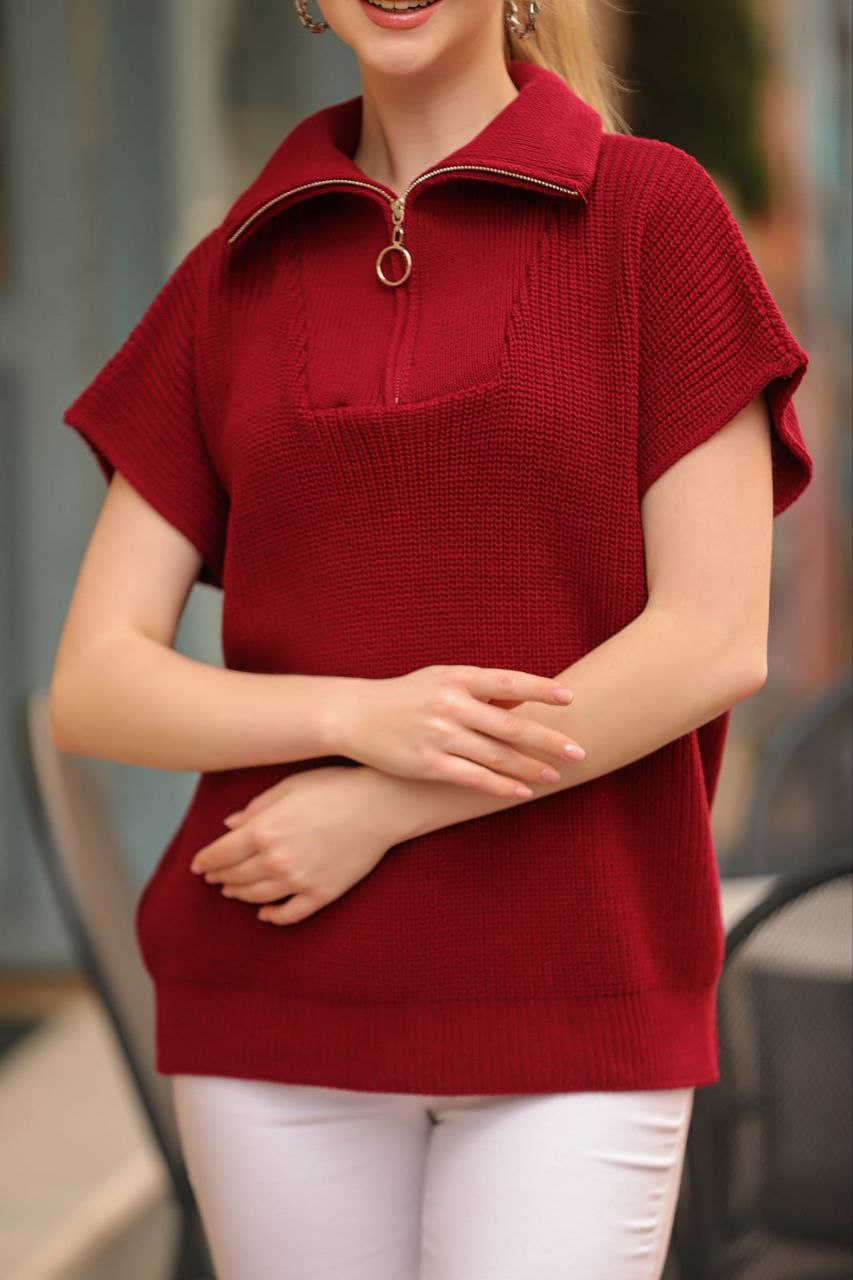 Women's Short Sleeved Blouses with Zipper