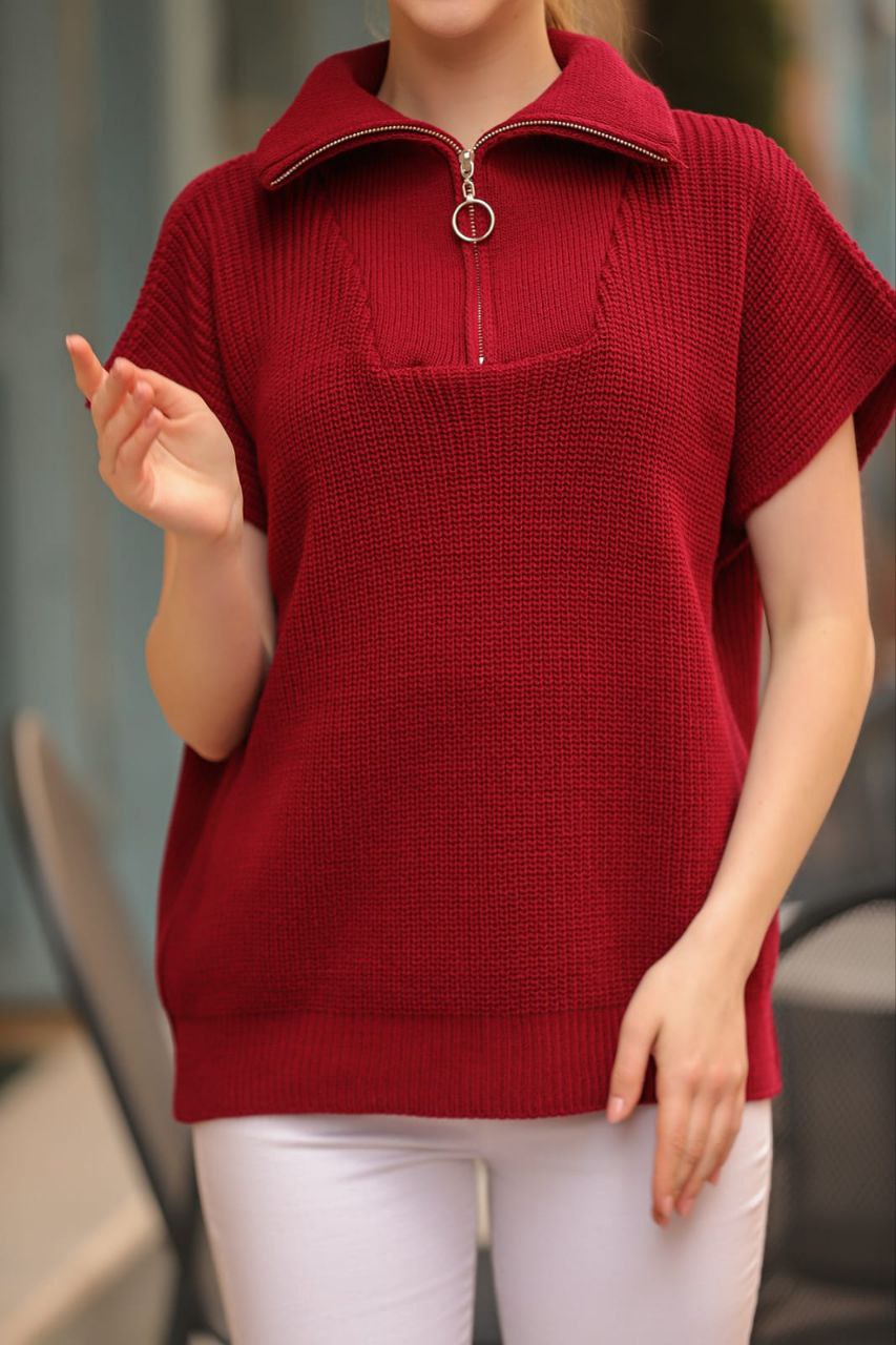 Women's Short Sleeved Blouses with Zipper