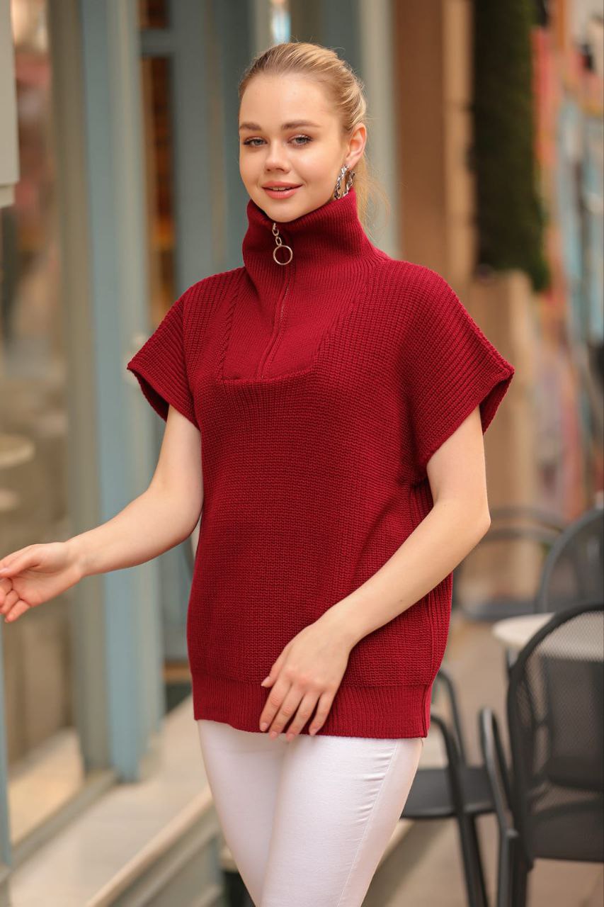 Women's Short Sleeved Blouses with Zipper