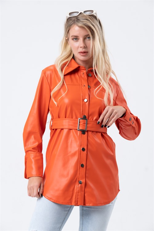 Women's Long Leather Shirt With a Belt