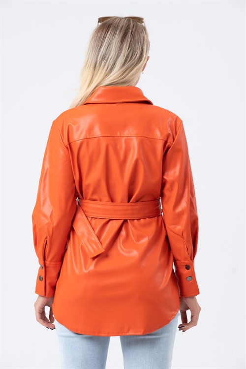 Women's Long Leather Shirt With a Belt