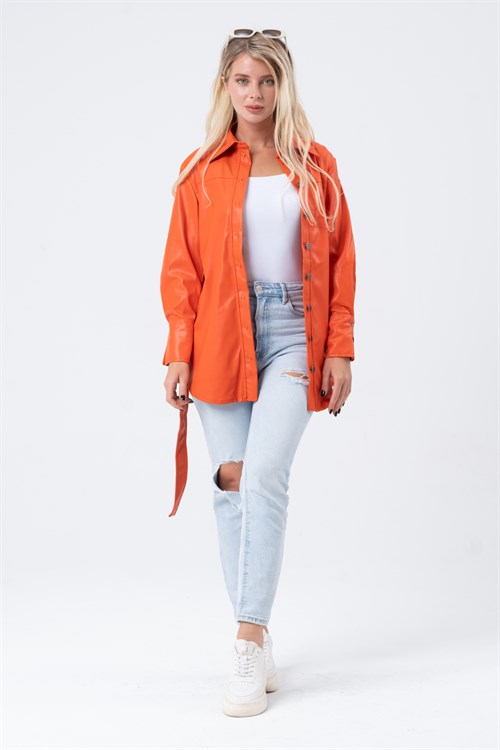 Women's Long Leather Shirt With a Belt