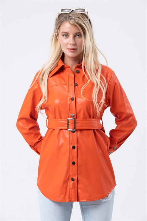Women's Long Leather Shirt With a Belt