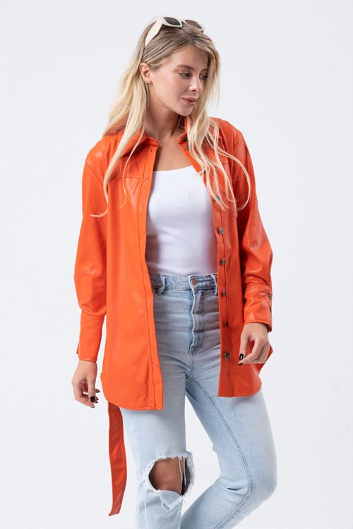 Women's Long Leather Shirt With a Belt