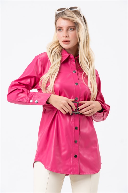 Women's Long Leather Shirt With a Belt