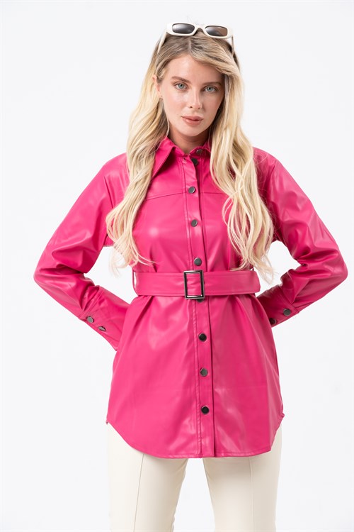 Women's Long Leather Shirt With a Belt