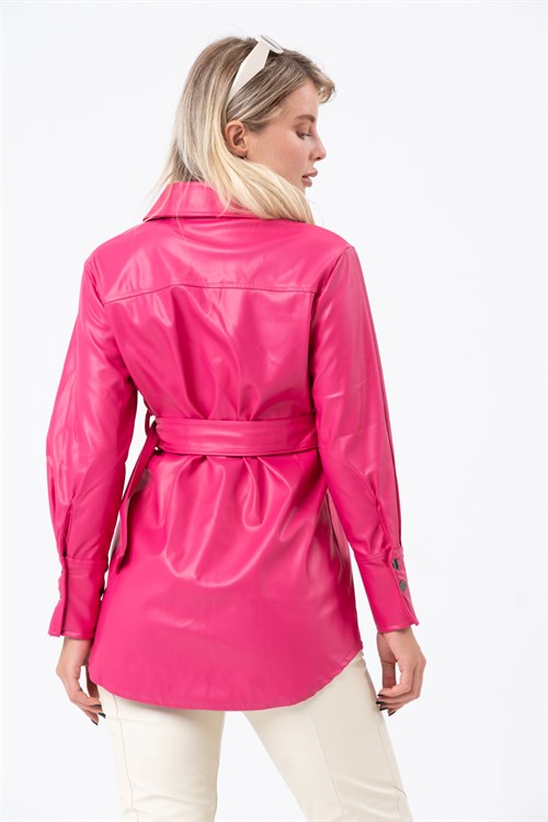 Women's Long Leather Shirt With a Belt