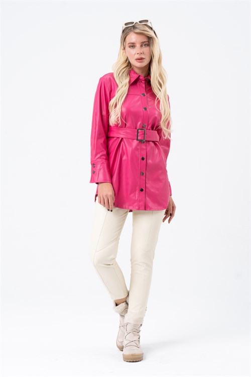 Women's Long Leather Shirt With a Belt