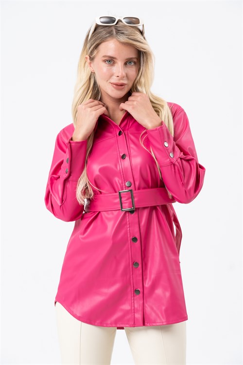 Women's Long Leather Shirt With a Belt
