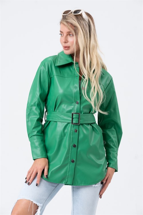 Women's Long Leather Shirt With a Belt