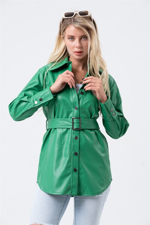 Women's Long Leather Shirt With a Belt