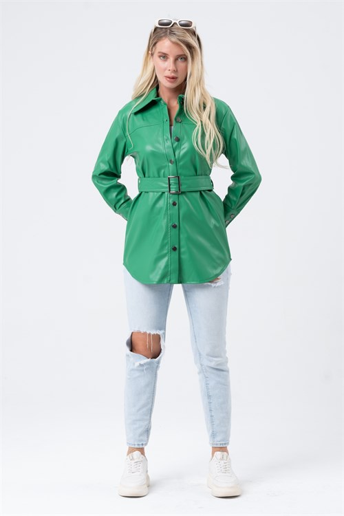 Women's Long Leather Shirt With a Belt