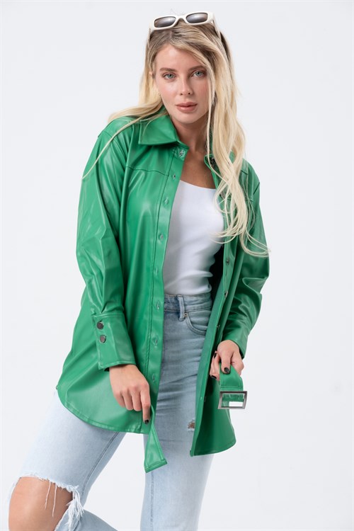 Women's Long Leather Shirt With a Belt