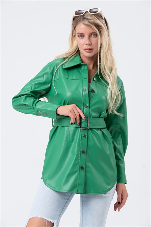Women's Long Leather Shirt With a Belt