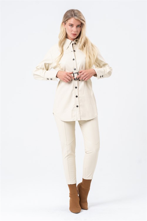 Women's Long Leather Shirt With a Belt