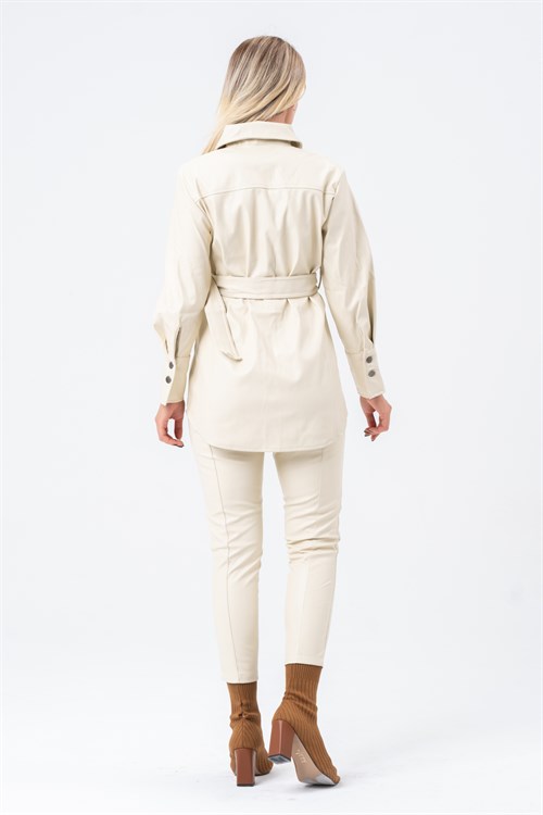 Women's Long Leather Shirt With a Belt