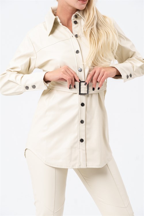 Women's Long Leather Shirt With a Belt