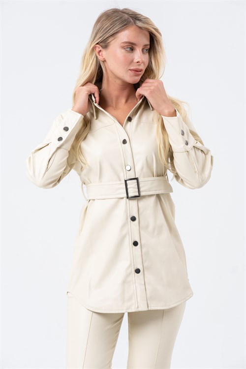 Women's Long Leather Shirt With a Belt