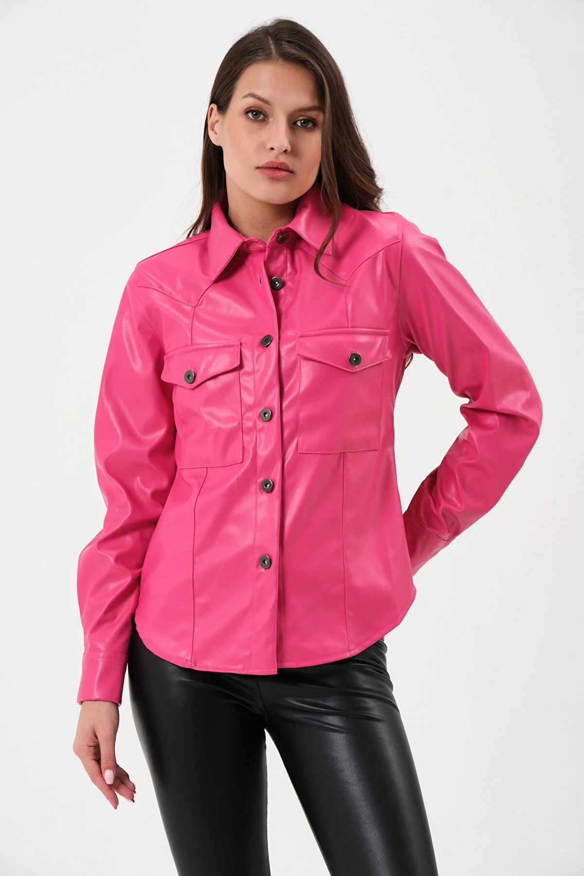 Women's Two Pocket Leather Shirt