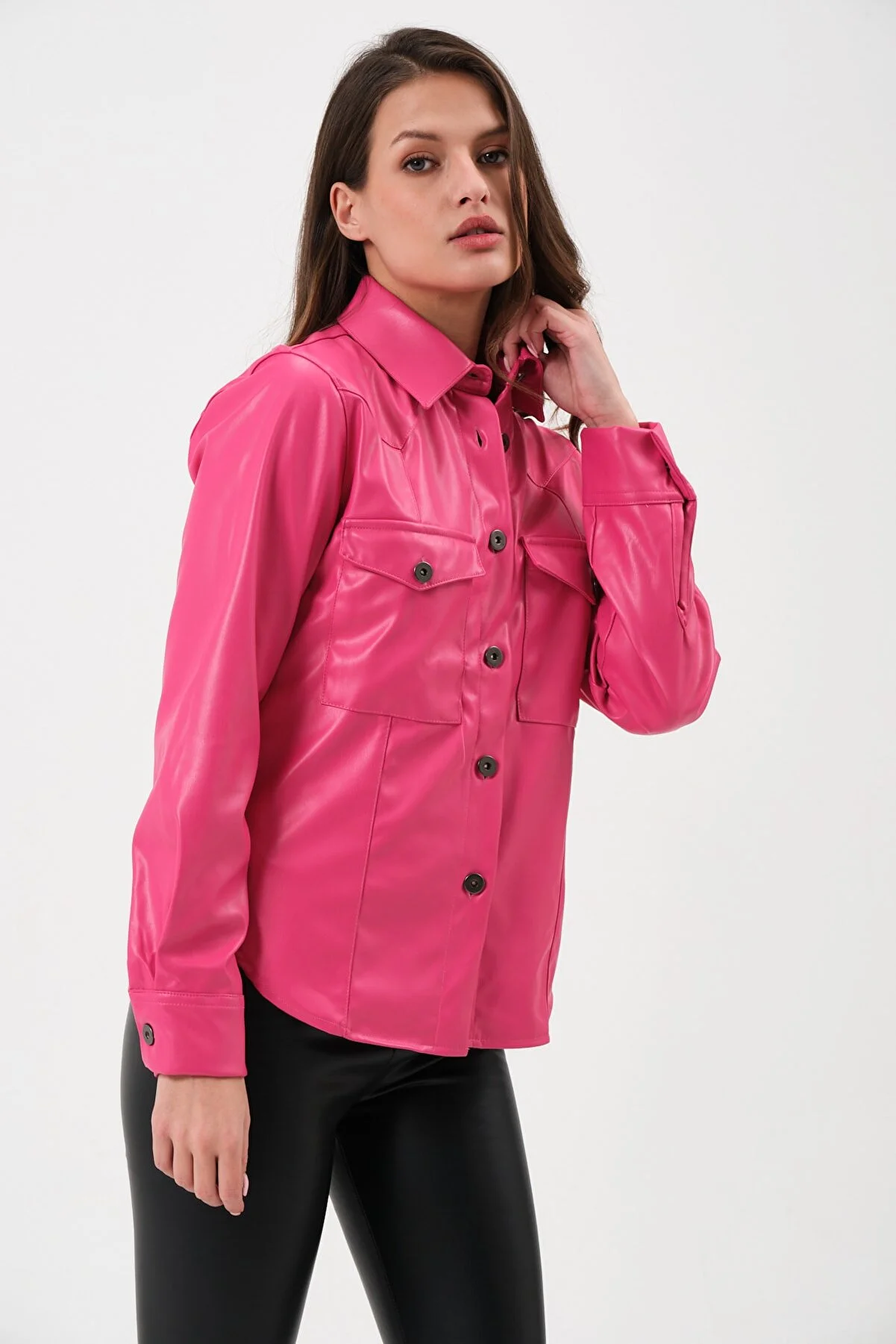 Women's Two Pocket Leather Shirt