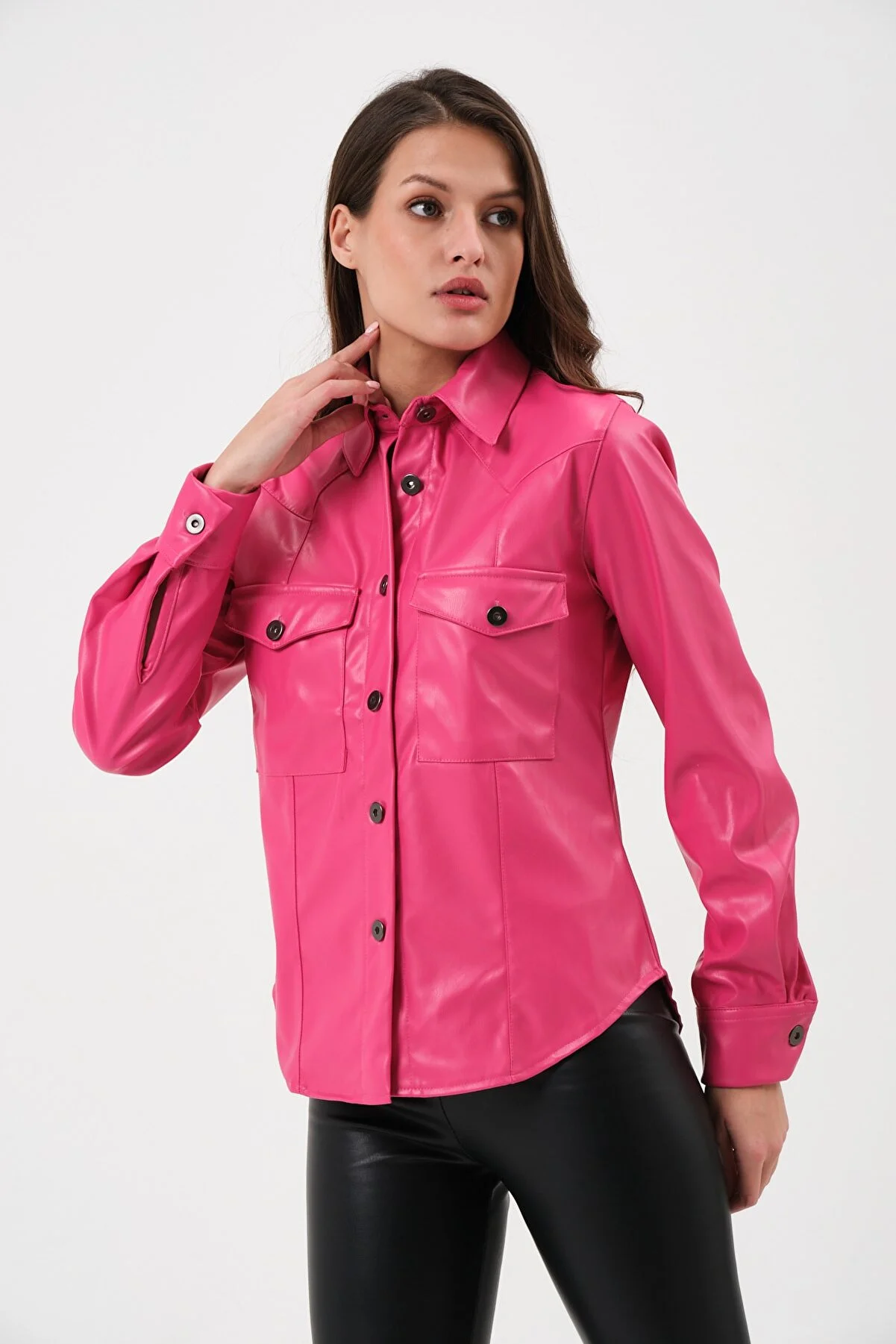 Women's Two Pocket Leather Shirt