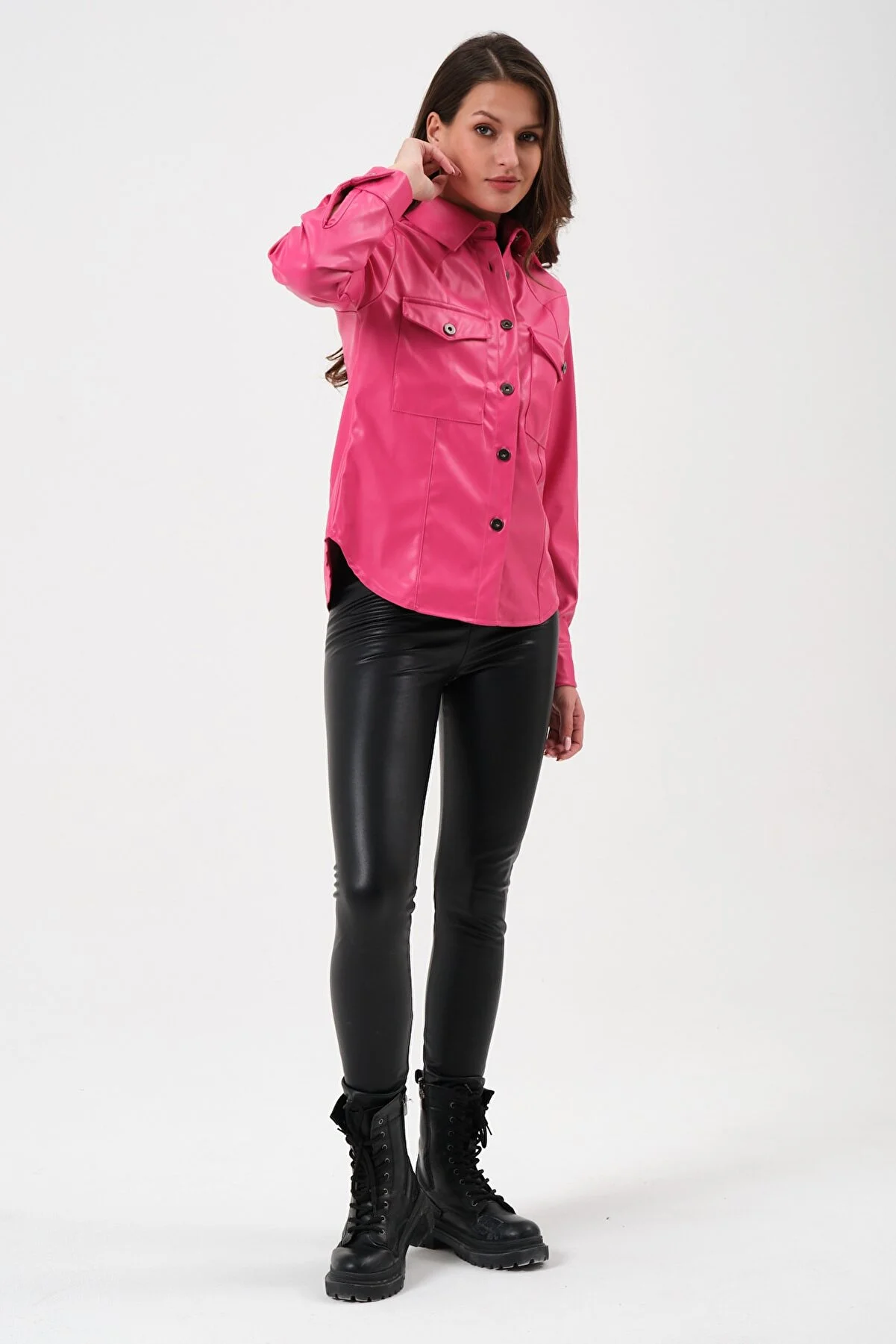 Women's Two Pocket Leather Shirt