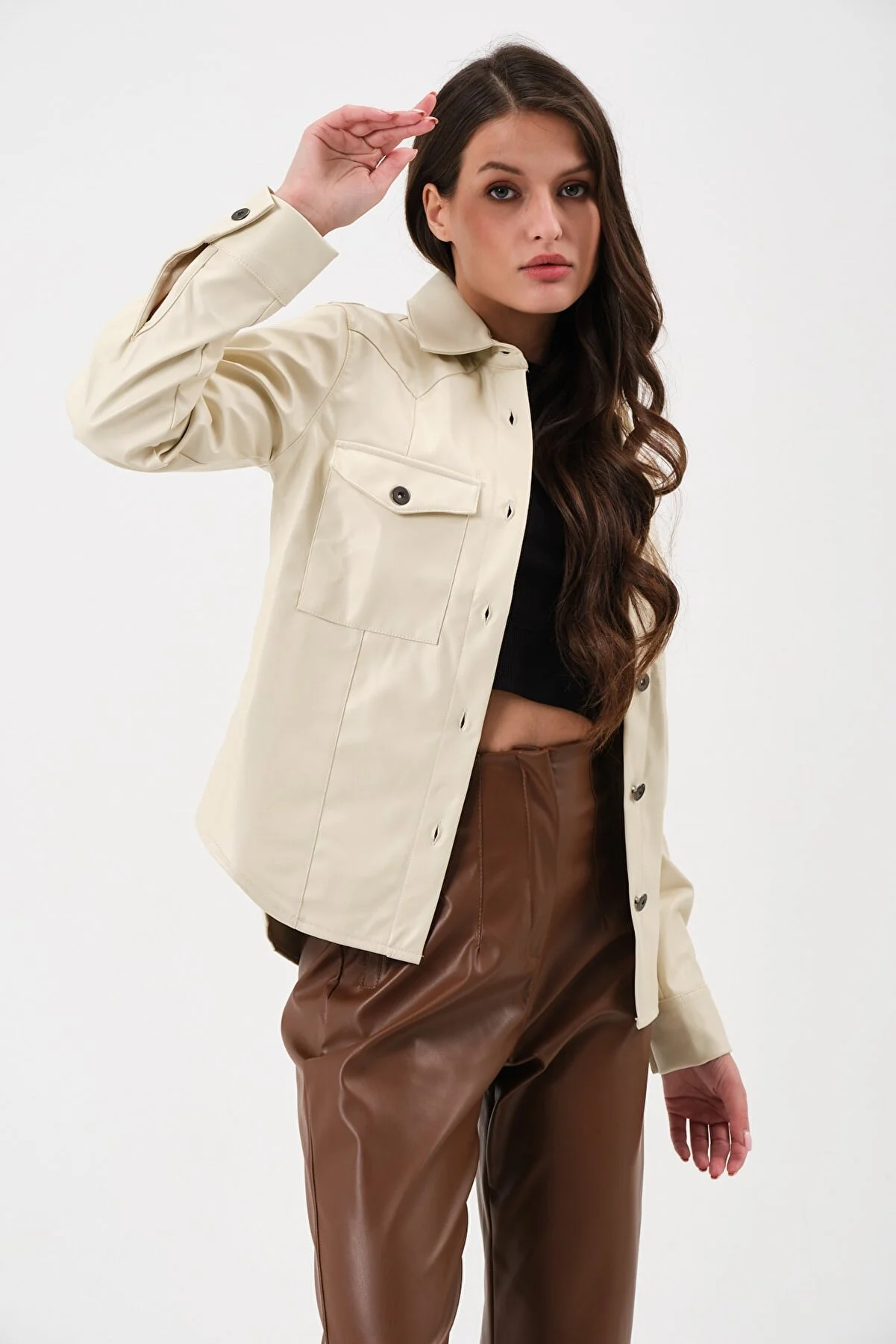 Women's Two Pocket Leather Shirt