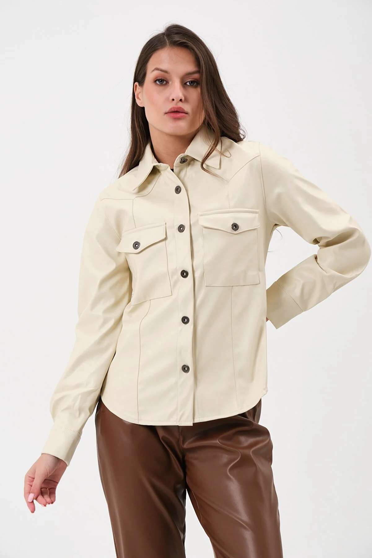 Women's Two Pocket Leather Shirt