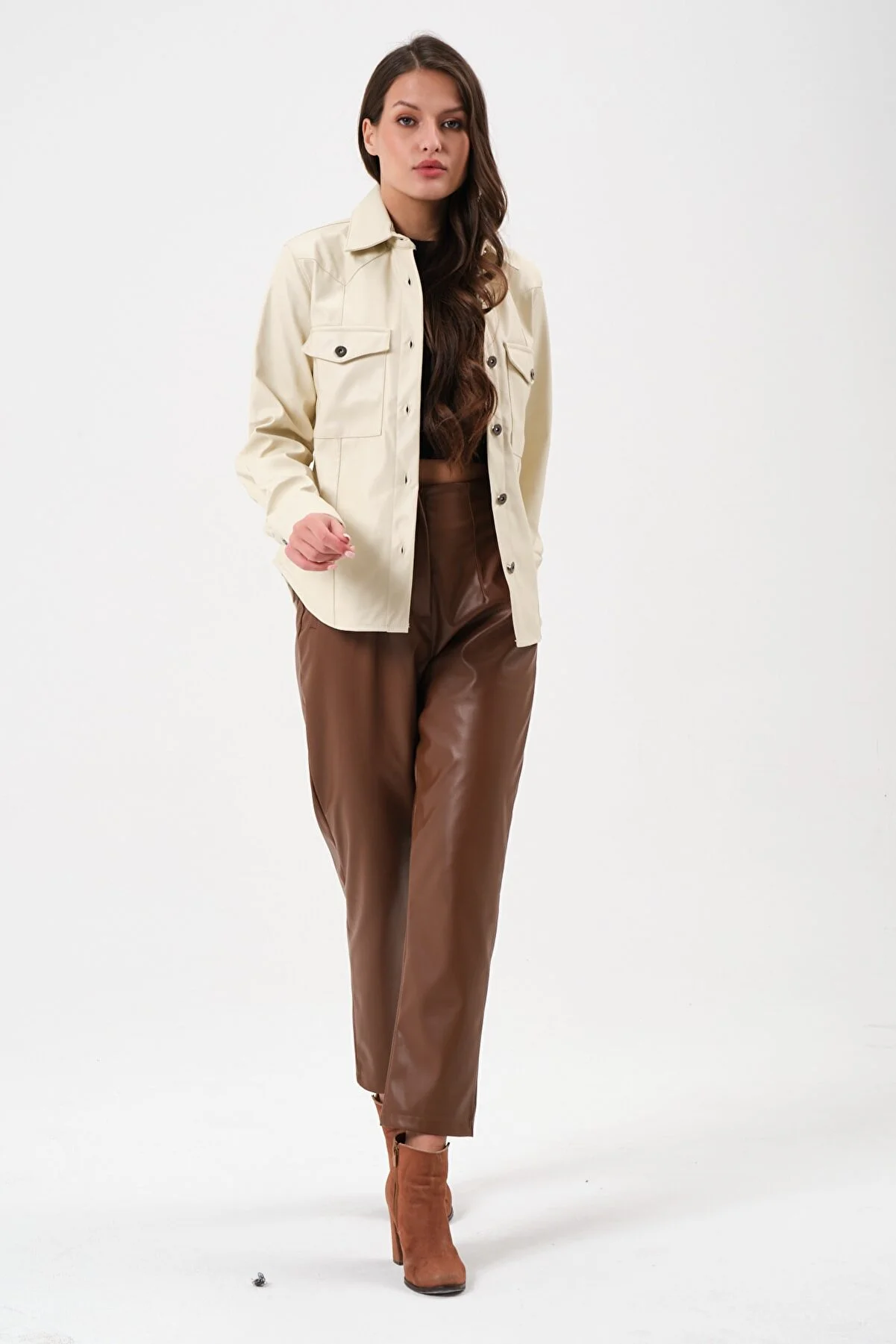 Women's Two Pocket Leather Shirt