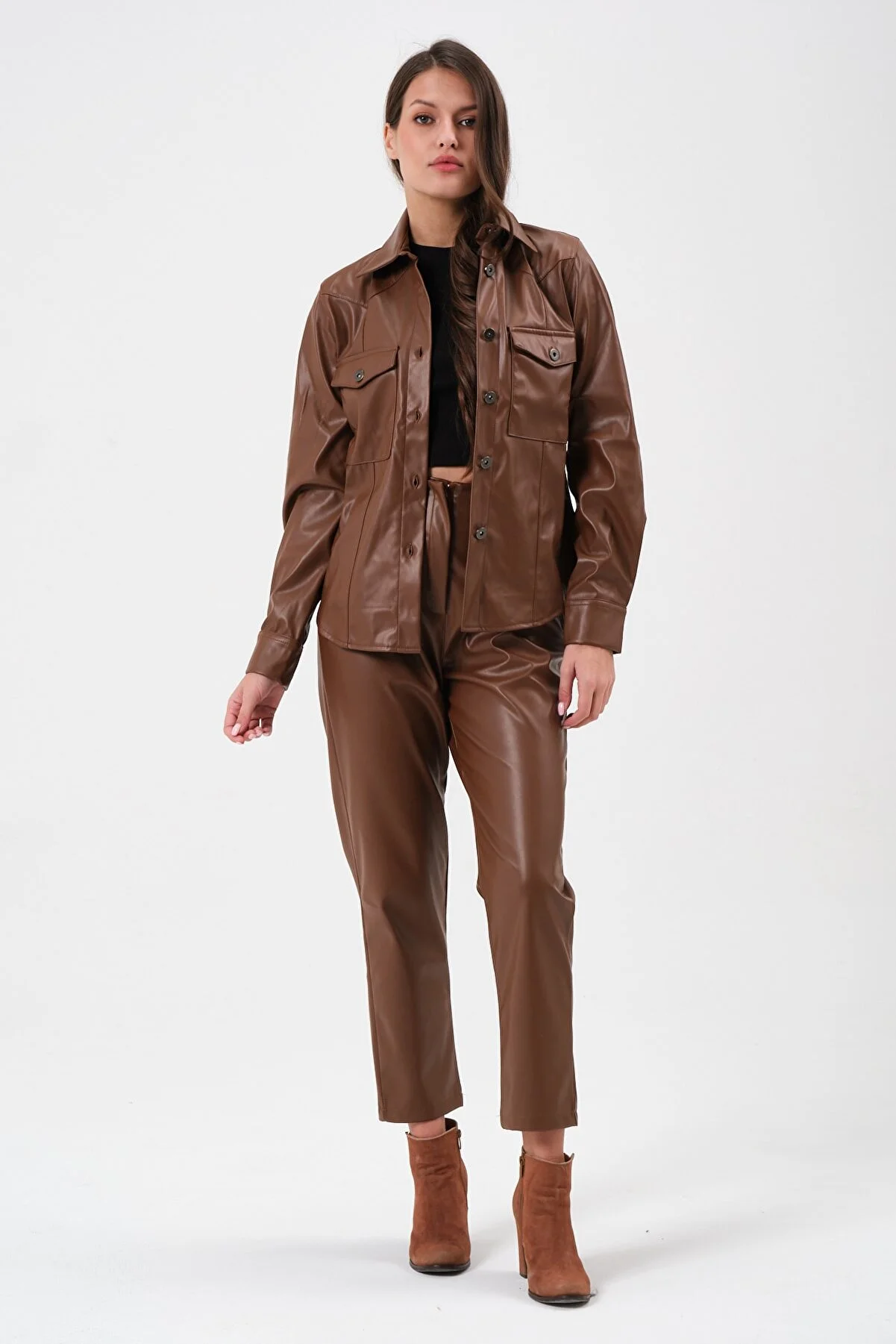 Women's Two Pocket Leather Shirt