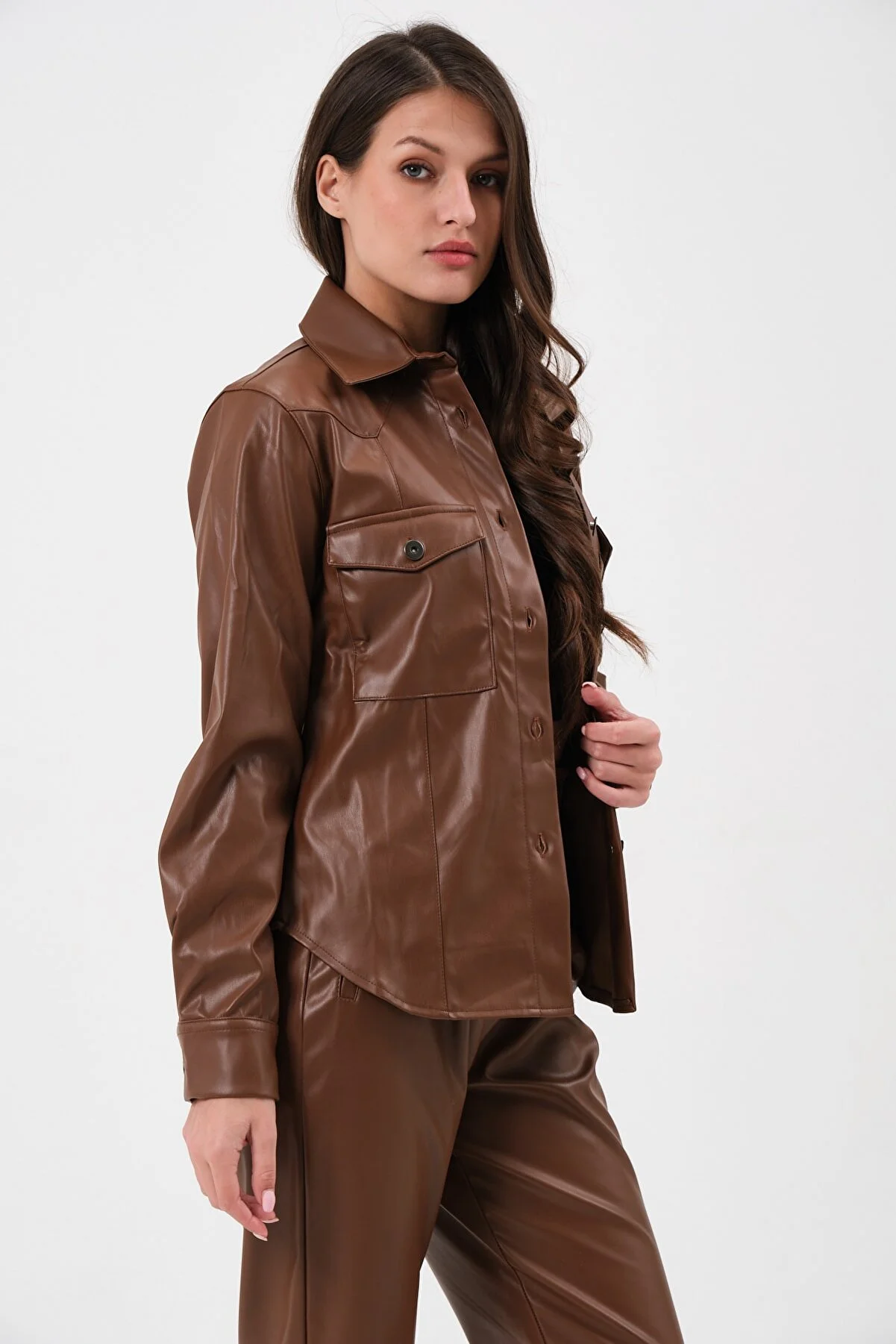 Women's Two Pocket Leather Shirt