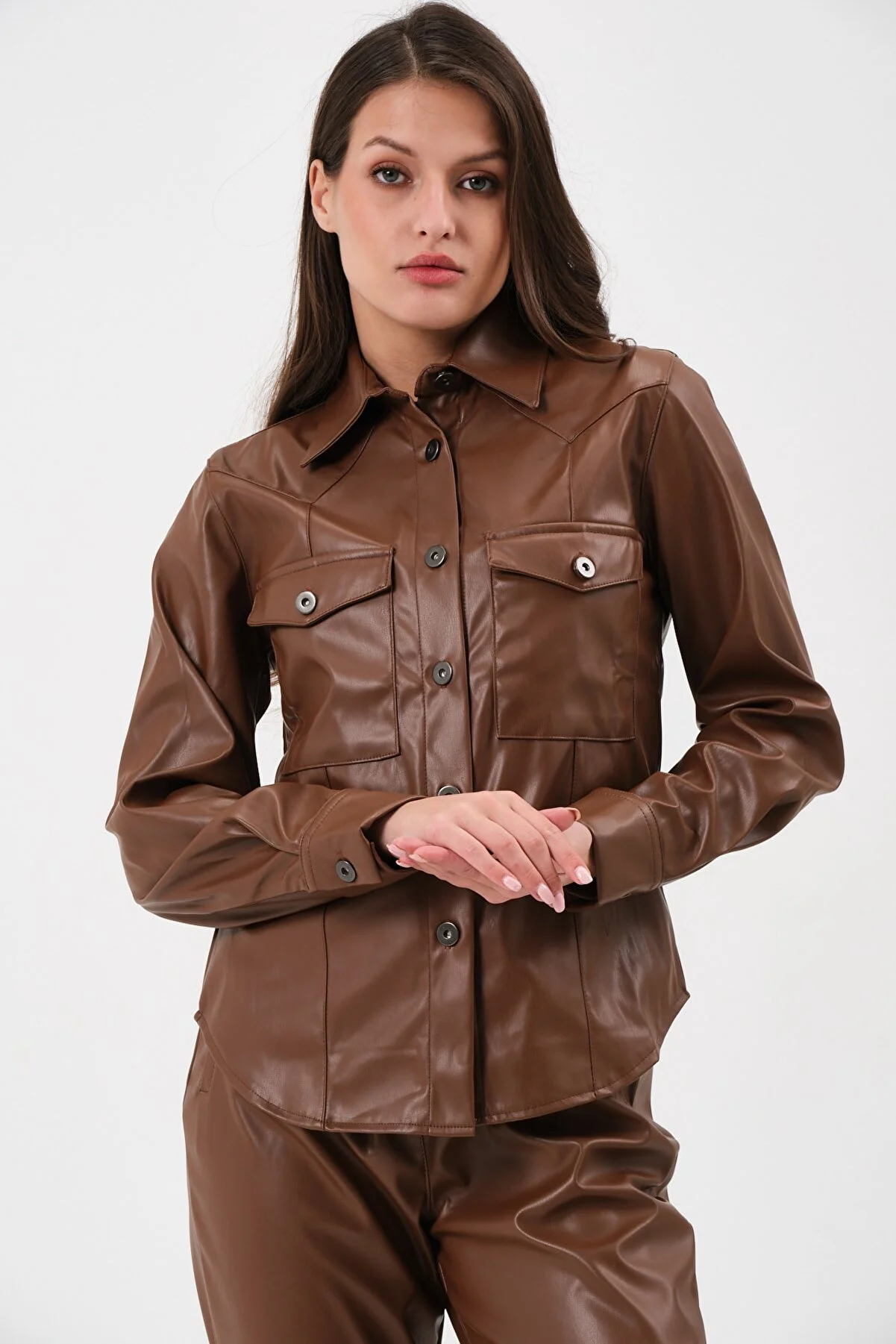 Women's Two Pocket Leather Shirt