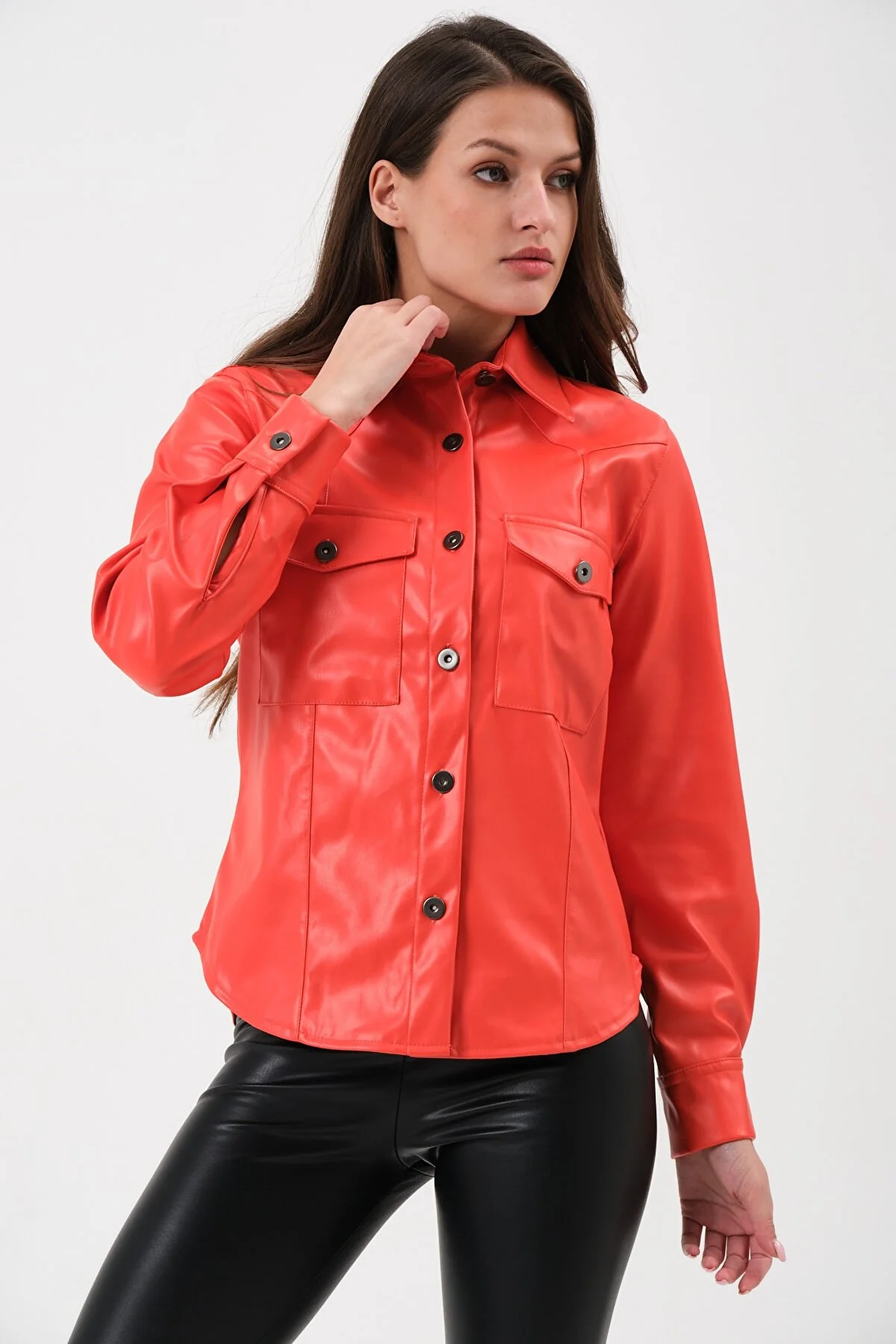 Women's Two Pocket Leather Shirt